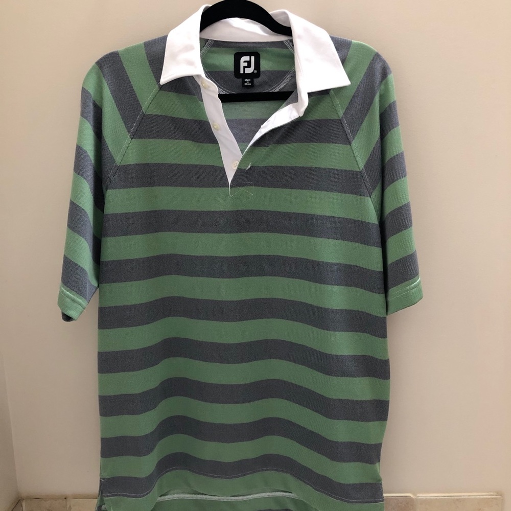 FootJoy rugby striped white collar golf polo 5496